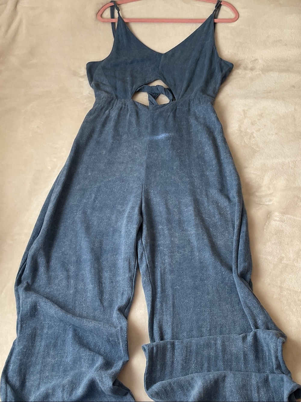 Indah Denim-Blue Wide Leg Jumpsuit with Front Keyhole